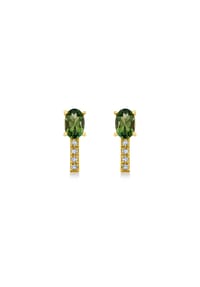 MONCARA - Damen Ohrstecker, 585er Gold, 8 Diamanten zus. ca. 0,10 Karat grüne Turmaline 6x4 oval fac - Gelbgold