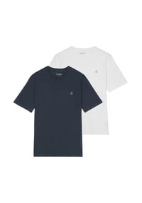 Marc O'Polo - Herren T-Shirt, 2er Pack - Small-Logo, Regular Fit, Baumwolle, uni - Blau/Weiß