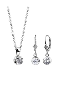 Nenalina - Schmuckset Kette Ohrhänger Zirkonia Steine Solitär 925 Silber - Silber