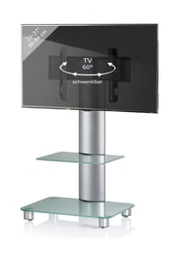 VCM. - TV Standfuß mit Zwischenboden 22-40 Zoll | VESA max. 600x400 bis 30 kg | Fernseh Ständer aus Alu | TV Bodenständer mit Rollen | Maße ca. H. 100 x B. 60 x T 44 cm  | Fernsehstand Bilano - Mattglas