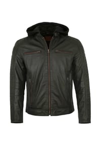 redpoint - Herren Lederjacke Bikerjacke Lammnappa schwarz - schwarz