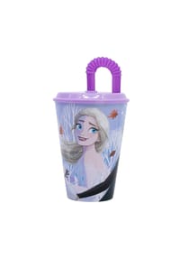 Disney - Disney Frozen Trinkbecher 430 ml mit Deckel und Strohhalm - Mehrfarbig 16,5x9x9 cm