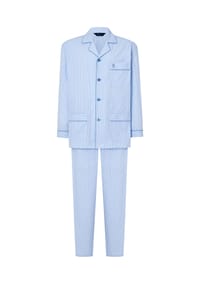 El Búho NOCTURNO® - Herren Schlafanzug, Reverskragen, Baumwolle, Popeline-Stoff,gestreift - hellblau
