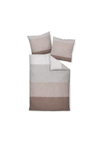 Janine® - Bettwäsche 2-teilig - Mako-Satin, Baumwolle, gestreift - Beige/Braun