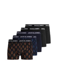 JACK & JONES - Herren Boxershorts, 5er Pack - JACDALE SMILEY Trunks, Baumwoll-Stretch, Smileys - Schwarz/Dunkelblau