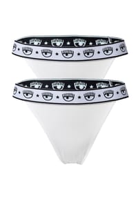 CHIARA FERRAGNI - Damen String 2er Pack - Brief, Cotton Stretch, Logobund, uni - Weiß
