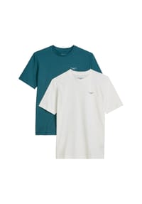 Marc O'Polo DENIM - Herren T-Shirt, 2er Pack - Regular Fit, Baumwolle, Logoprint, einfarbig - Dunkelgrau/Grün