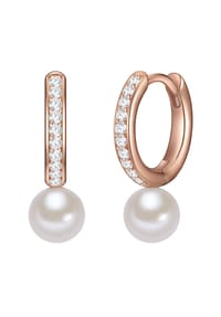 VALERO PEARLS - Damen Ohrringe aus 925/- Sterling Silber in Roségold mit Zirkonia und Süßwasser-Zuchtperle - roségold