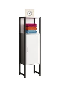 VCM. - Holz/Metall Badmöbel | Midischrank | Maße: H. 114 x B. 33 x T. 30 cm | Badregal | 1 Drehtür | 1 offenes Fach - Edino - Honig-Eiche