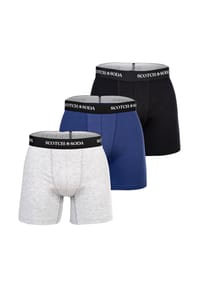 SCOTCH & SODA - Herren Boxershorts, 3er Pack - Solid Cotton Stretch - Blau/Weiß