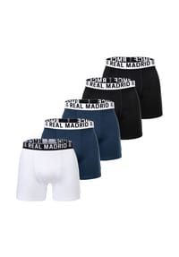 Real Madrid - Jungen Boxershorts, 5er Pack - Boxer Trunks, Baumwollmischung, Logobund, einfarbig - Weiß/Dunkelblau/Schwarz