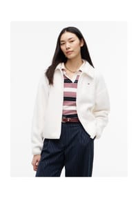 TOMMY Jeans - Fleecejacke, Klappkragen, für Damen - YBH  WHITE