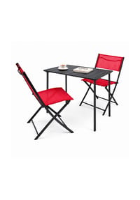 VCM. - 3-tlg Gartenmöbel Set | Sitzgruppe Essgruppe | 1xTisch, 2x Stühle | Tisch Maße ca. H. 72 x B. 80 x T. 55 cm | Klappbar | Garten Set - Sumila - Rot