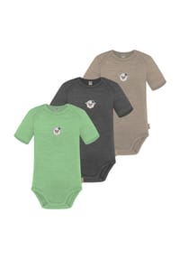 normani® - 3er Set Baby Merino Body Kurzarm Tauranga - Anthrazit/Grau/Grün
