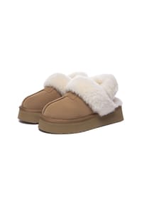 EVERAU® - Damen Leder-Hausschuhe mit zwei abnehmbaren Riemen - Fantail - BROWN