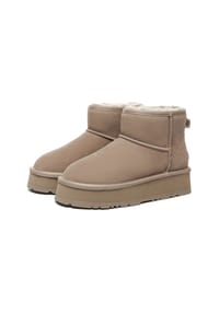EVERAU® - Damen Leder Plateau Kurzstiefel - Dusky - BLACK