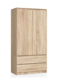 Akord - Kleiderschrank S90 mit 2 Türen, 2 Schubladen und 4 Einlegeböden - artisan-eiche