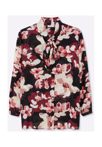 sheego - Langarm-Bluse - schwarz-koralle-bedruckt