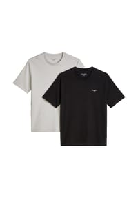 Marc O'Polo DENIM - Herren T-Shirts, 2er Pack - T-Shirt Logo Print, Rundhals, Bio-Baumwolle - Dunkelgrau/Grün