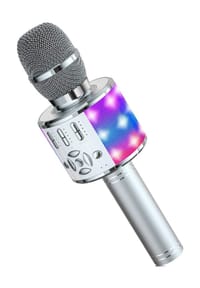 MANIKE - Kabelloses Bluetooth-Mikrofon, Kindermikrofon mit LED-Lichtern - silber