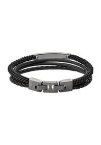 FOSSIL VINTAGE - Herren Armband "JF03185793", Leder/Edelstahl - SCHWARZ/SILBER