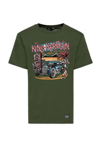 KING KEROSIN - Print-Shirt Großflächiger Frontprint im Old-School-Stil Tiki - olivgrün