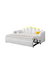 KOMHTOM - Polsterbett 90x200 cm mit Ausziehfunktion und LED-Beleuchtung, Weiß - Grau