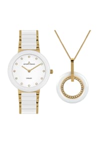 JACQUES LEMANS MONACO - Damen Uhren-Set "42-7L-SET", Armbanduhr, Kette mit Anhänger - WEIß/GOLD