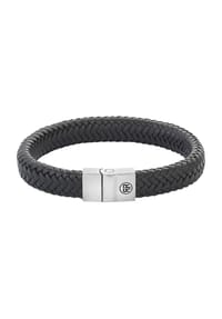 REBEL & ROSE® - Armband, Leder/Edelstahl - FULL METAL HERRINGBONE BLACK MATT
