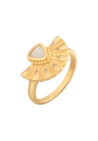 caї - Ring 925 Silber vergoldet Boho Fächer mit synth. Opal & Weißtopas 925/- Sterling Silber 1 Opal - gelb