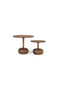 GINER & COLOMER - Mindi Couchtische aus Holz, groß 70 cm, klein 50 cm, moderner rustikaler Stil – 60 x 70 x 70 cm - Braun
