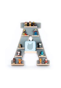 VCM. - My Home - Kinderregal Buchstabe A | hängend für Toniebox und Tonie Figuren | platzsparendes Regal | H. 54 x B. 49 x T. 19 | Wandregal Musikbox Figuren Aufbewahrung mit Magneteinsätzen | Aufbewahrungsregal Holz - Grau