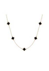 Luluandjane - Kette mit Anhänger geblgold Zirkonia weiß Acryl schwarz - gelbgold