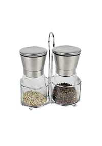 Cheffinger - 2-teiliges Gewürzständer Set mit praktischer Aufbewahrung - 170ml - Silber 170 ml