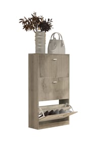 VCM. - Holz Schuhschrank | Maße: H. 105 x B. 59 x T. 22 cm | 3 Klappen - Sipos L - Honig-Eiche