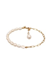 elli. PREMIUM - Armband Barock Süßwasserzuchtperle Weiß Gliederkette 925 Sterling Silber Vergoldet - Gold