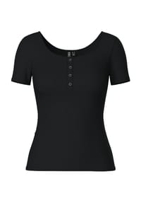 PIECES - T-Shirt, Rundhalsausschnitt, Rippstruktur, uni, für Damen - 179276 BLACK