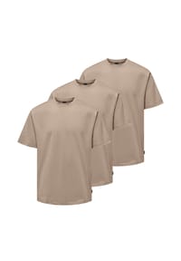 ONLY & SONS - T-Shirt 3er Pack Onsfred - Beige / Dunkelgrau / taupe