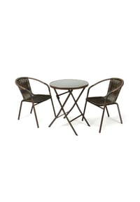 VCM. - 3-tlg. Gartenmöbelset | Gartengarnitur | Poly-Rattan | Dunkelbraun | Bistroset mit Glastisch | Garten-Set - Braun