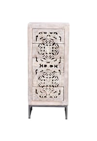GINER & COLOMER - Kommode aus Mangoholz, 45 cm, Ethno-Boho-Stil, geschnitzt – 106 x 45 x 35 cm - weiß