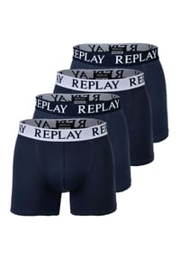 REPLAY - Herren Boxer Shorts, 4er Pack - Trunks, Cotton Stretch - Blau/Schwarz