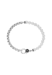 GIORGIO MARTELLO MILANO - Armband Panzerkette, schwarzer Achat oder Perle, Silber 925 - schwarz