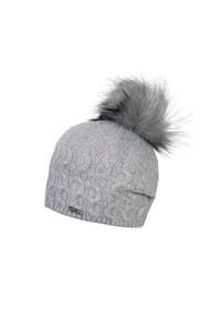 CAPO - Strickmütze Kaschmir fake fur pompon, Fleecestreifen - beige