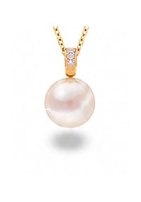 DI PERLE® DI PERLE Schmuckkollektion - Süßwasser Zuchtperlen Anhänger aus 585er Gelbgold mit Brillant, 3 Brillanten 0,005 ct - weiß