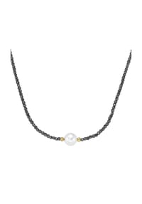 SMART JEWEL® - Collier mit Hämatit-Kugeln + Muschelkern-Perle, Silber 925 - grau