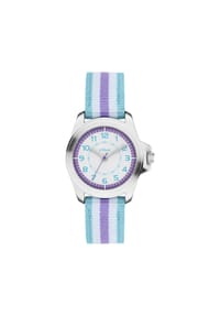 s.Oliver - Armbanduhr mit gestreiftem Canvasband - lila