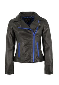 JILANI - Damen Lederjacke Bikerjacke Lammnappa schwarz / royalblau - schwarz / blau