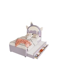KOMHTOM - Kinderbett 90/200 cm in PU Violett mit Einhornform - Lila