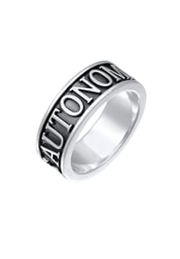 KUZZOÍ - Ring Herren Bandring Schriftzug 925 Silber Oxidiert - Silber