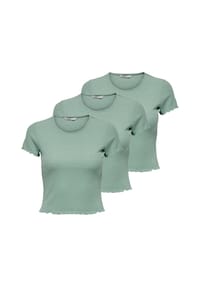 ONLY® - Damen T-Shirt 3er Pack - ONLEMMA SHORT TOP, Rundhals, Cropped, gerippt, einfarbig - Hellgrün